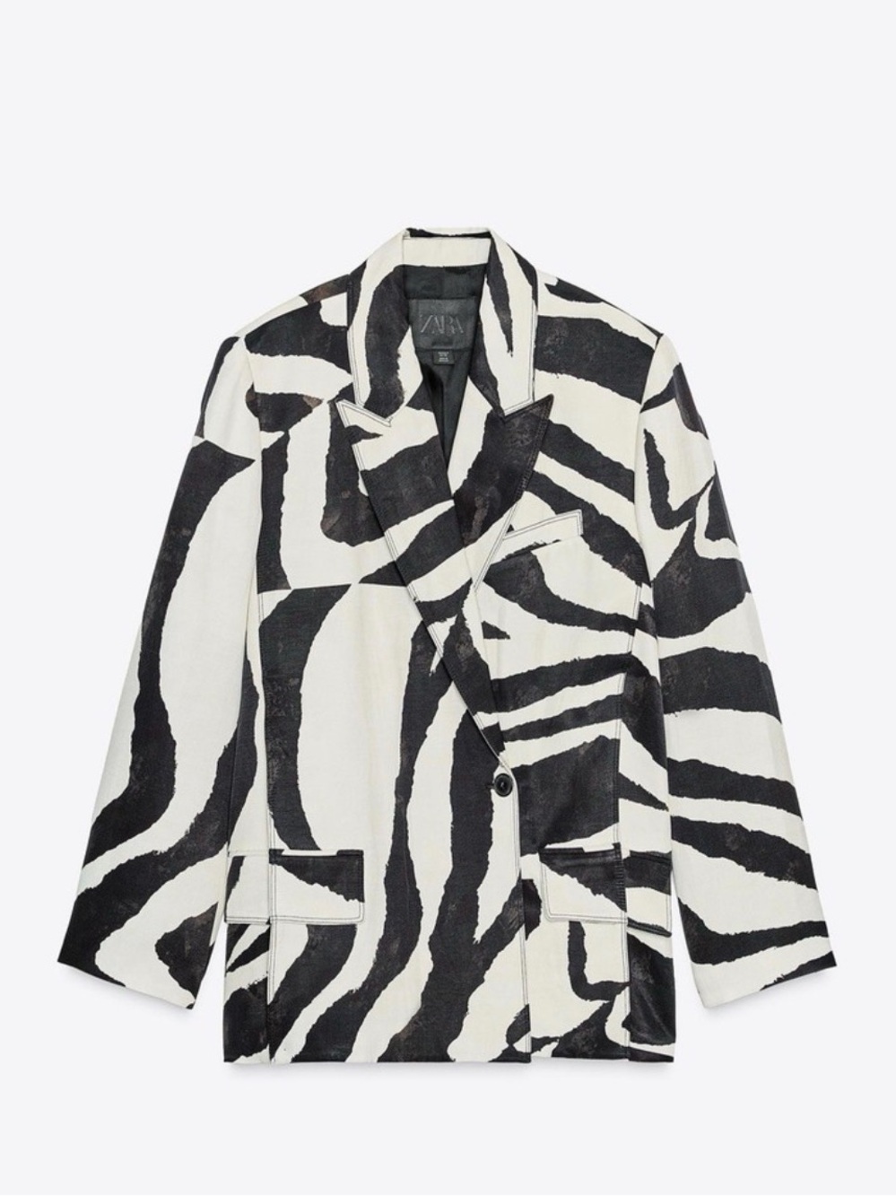 ZARA Zebra-Print Blazer Jacket in Black & White XS